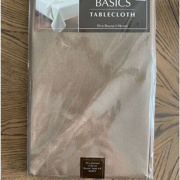 Basics Brown Fabric Table Cloth 70”Round - Picture 3 of 4